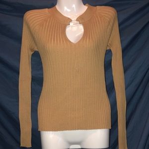 Venus long sleeved tan sweater with cutout “choker” neckline- size S